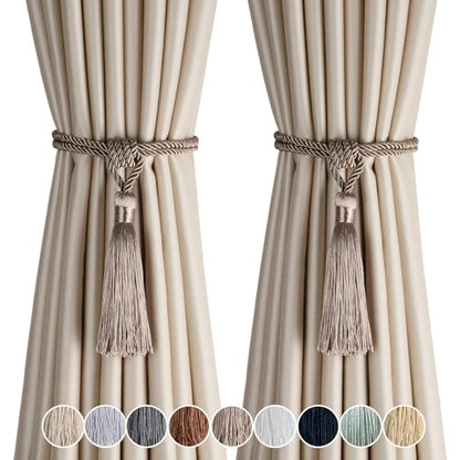 2 Pack Curtain Tiebacks Handmade Tassel Rope Curtain Holdbacks - color: Flaxen, size: 2p