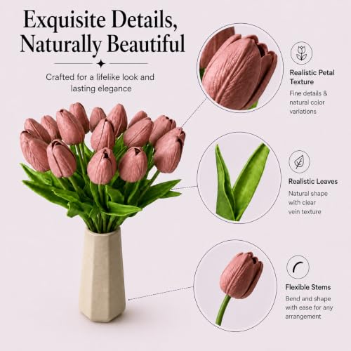 Mandy's 20 Stems Mauve Artificial Tulip Flowers for Home Centerpieces - color: Mauve