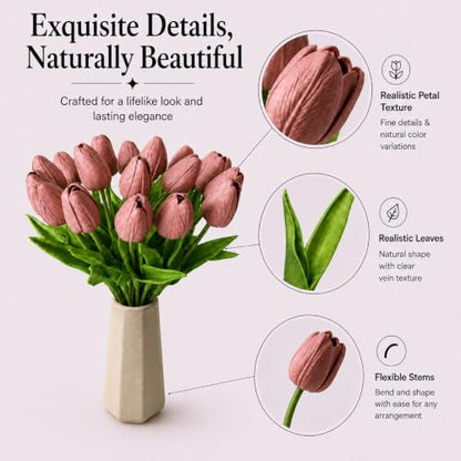 Mandy's 20 Stems Mauve Artificial Tulip Flowers for Home Centerpieces - color: Mauve