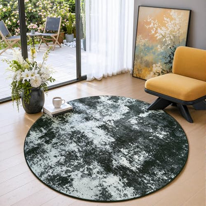 Merelax 4ft Round Back Grey Area Rug Washable Non-Slip Circle Carpet - color: Black Grey, size: 4' x 4'(48''x48'')