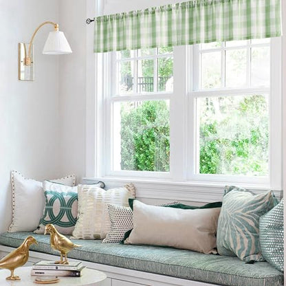 Buffalo Check Kitchen Valance Curtains for Living Room Kitchen 52x15" Green - color: Light Green and White, size: 50"W x 15"L (Pack of 1)