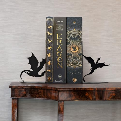 Metal Dragon Bookends Fantasy Book Holder Cool Dragon Book Ends Decorative - color: Black