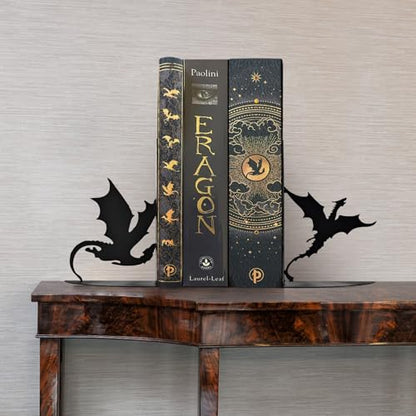 Metal Dragon Bookends Fantasy Book Holder Cool Dragon Book Ends Decorative - color: Black