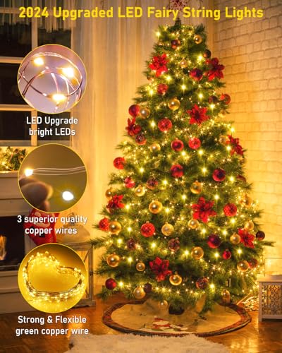 KNONEW 203FT 600LED Green Wire Outdoor Fairy Lights Plug in Warm White Xmas - color: Warm White, size: 203FT 600 LED Green Wire