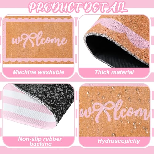 Tinideya 2 Pcs Pink Welcome Mats for Front Door Pink Stripe Layered Doormat - color: Pink