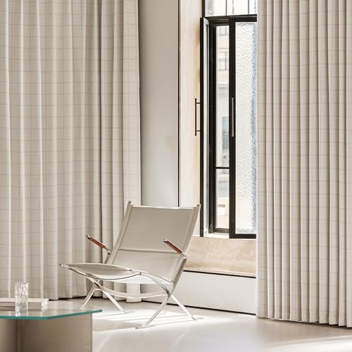 Beauoop Beige Plaid Jacquard Blackout Curtains for Bedroom 52x84 2 Panels - color: Beige, size: 52"W x 84"L (Pack of 2)