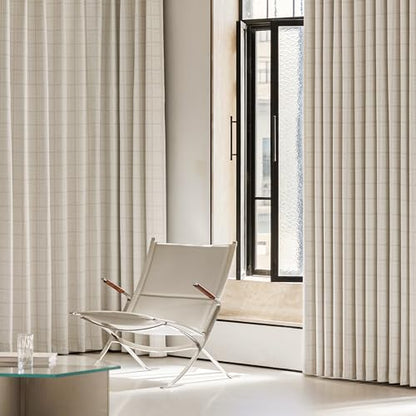 Beauoop Beige Plaid Jacquard Blackout Curtains for Bedroom 52x84 2 Panels - color: Beige, size: 52"W x 84"L (Pack of 2)