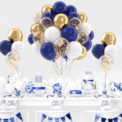 Patimate Navy Blue Gold Latex Party Balloons Set 50 pcs 12 inch - color: Navy Blue Gold