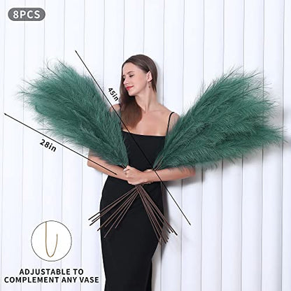 Wertuirk 8 Pcs 45 inch Tall Faux Green Pampas Grass Decor - color: Green