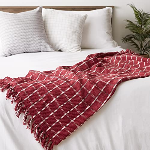 DII Transitional Checked Plaid Woven Throw, 50x60, Barn Red - color: Barn Red, size: 50x60"