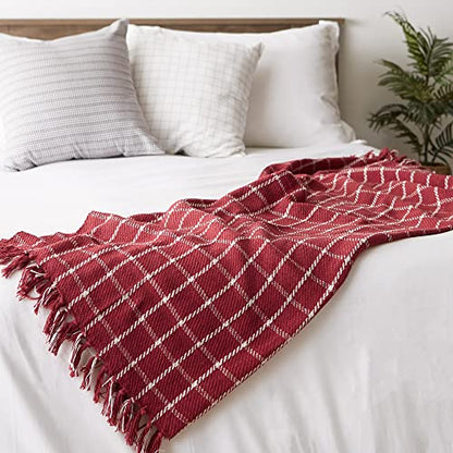 DII Transitional Checked Plaid Woven Throw, 50x60, Barn Red - color: Barn Red, size: 50x60"