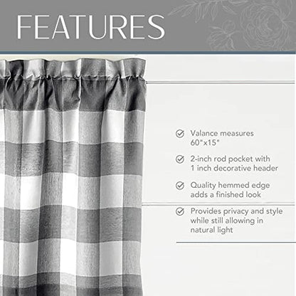 Farmhouse Living Buffalo Check Window Valance, Black/White - 60" W x 15" L - color: Black/White