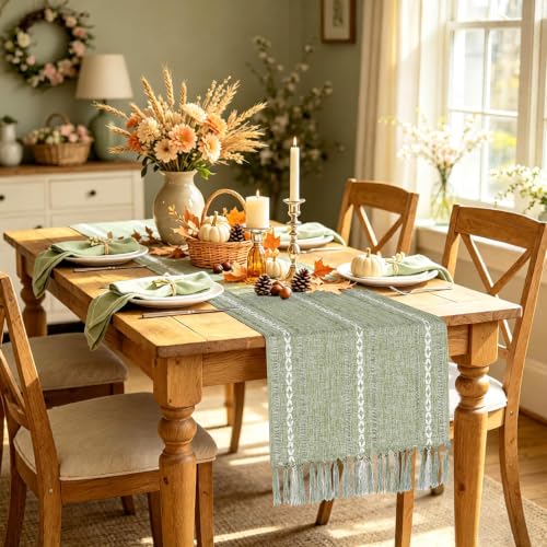 Sage Green Table Runner 15 x 72 Inches, Cotton Linen Coffee Table Cover - color: Sage Green, size: 72 inch