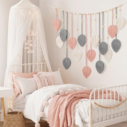 Betylifoy Macrame Wall Hanging Boho Pink Leaves Tapestry Wall Art Decor - color: Pink