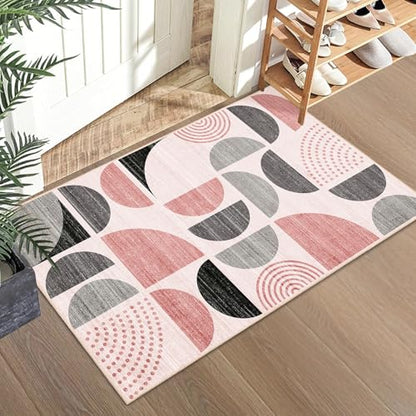 MUJOO Small Rug Washable,Boho 2x3 Area Rugs Non Slip Modern Abstract - color: Pink and Grey, size: 2' x 3' (Rectangular)