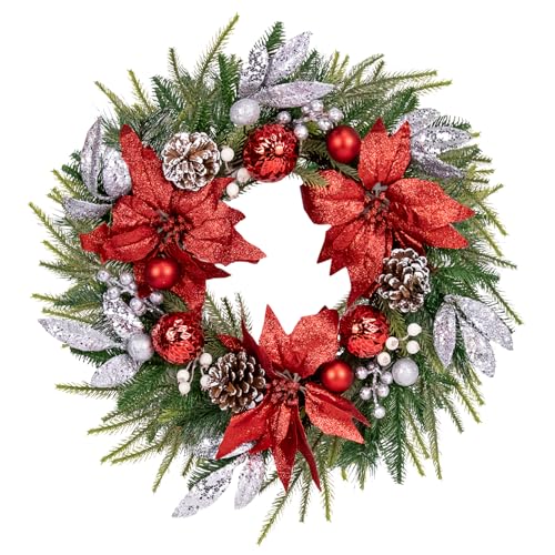Christmas Wreaths for Front Door Decor Flower, 20" Poinsettia - color: Wreaths 6