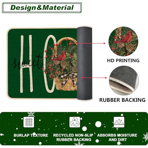 Baccessor Green Christmas Kitchen Rugs Winter Set of 2 17x29 and 17x47 Inch - color: Green Home Sweet Home