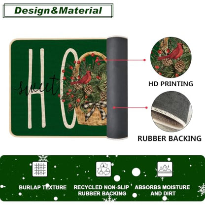 Baccessor Green Christmas Kitchen Rugs Winter Set of 2 17x29 and 17x47 Inch - color: Green Home Sweet Home