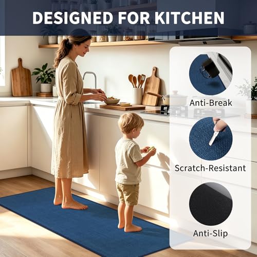 SHACOS Non Slip Kitchen Sink Rug, 17x30 Inch, Blue - color: Blue, size: 17x30"