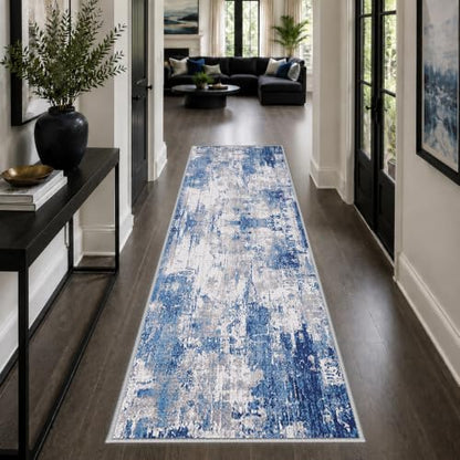 RELEANY Washable Runner 2'x10' Abstract Area Rug for Hallway Blue Gray - color: Blue/Gray, size: 2' x 10' (Runner)