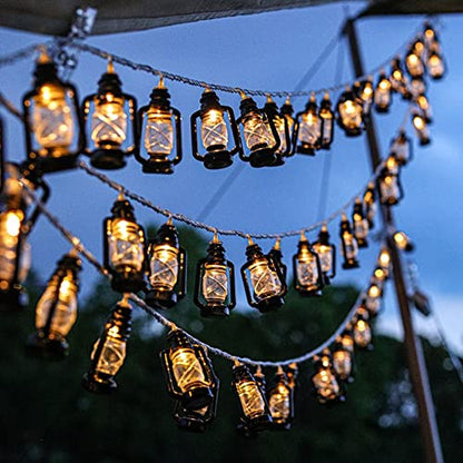 Leadigol 20 LEDs /10ft Black Lantern String Lights Mini Kerosene Lamp Battery Powered Fairy String Lights for Indoor Outdoor Patio Decorations