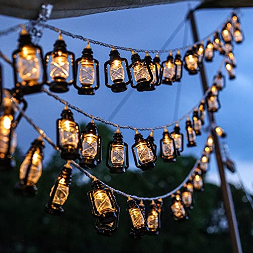 Leadigol 20 LEDs /10ft Black Lantern String Lights Mini Kerosene Lamp Battery Powered Fairy String Lights for Indoor Outdoor Patio Decorations