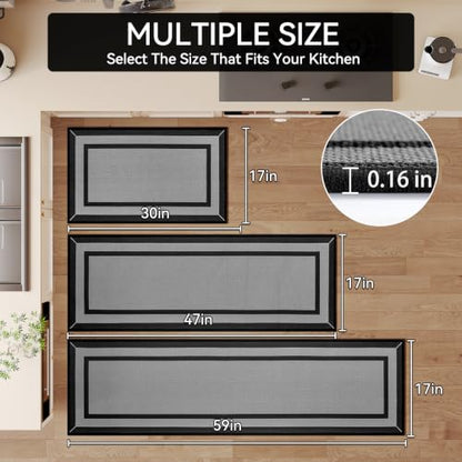 Kitchen Rugs Set, 2 PCS Non Slip Kitchen Mats, 17"x30"+17"x47" Grey - color: Linear Grey, size: 17"x47"+17"x30"