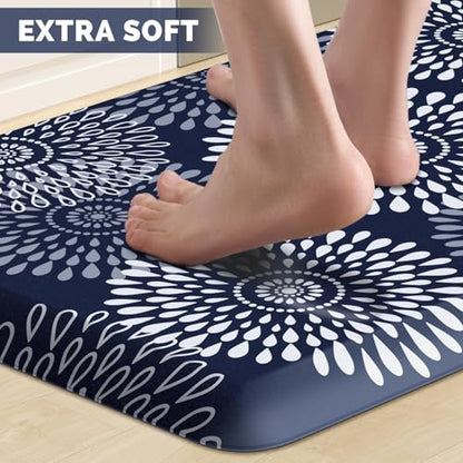 Kitchen Mat Water-Resistant Kitchen Rugs Cushioned Anti-Fatigue Floor Mat - color: Blue, size: 28"L x 17.3"W x 0.5"Th