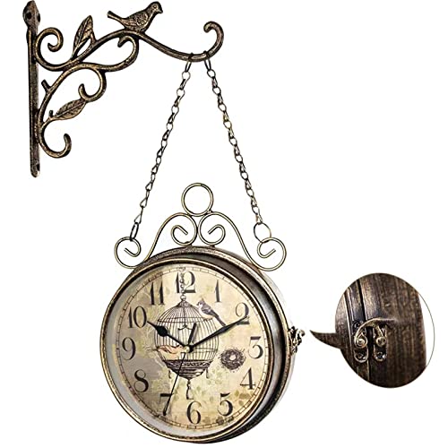 Retro Rust Wall Clock, 8" Double Sided Vintage Antique Hanging Clocks | Wall clocks for living room decor, 20th century modern, vintage home decor, bedroom or office, silent quartz