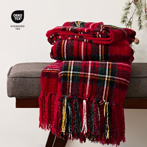EverGrace Chenille Christmas Throw Blanket, 50"x60", Red Stewart Plaid - color: Plaid Christmas Red, size: 50"x60"