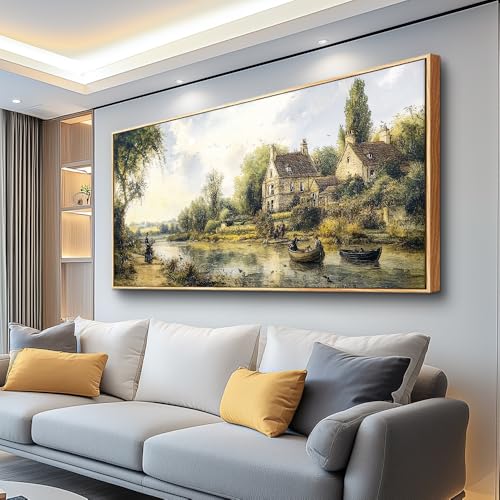ERQINHUA Large Canvas Wall Art For Living Room Restaurant Wall Decor For Bedroom Office Mural Vintage Watercolour Countryside Scenery Wall Picture Printing Artwork Home Decor Wood Framed 30x60 In - color: Vintage Painting Wood Framed, size: 60"L x 30"W