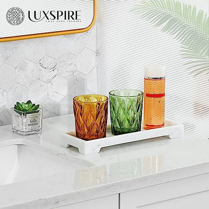 Luxspire Marble Tray for Soap Dispenser Perfume Jewelry, S, Marble White - color: B - White Marble, style: Small