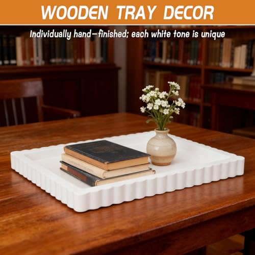 Rectangular Decorative Tray for Coffee Table Decor Decorative Wood Ottoman Tray for Living Room Home Decor Coffee Table Centerpiece