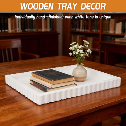 Rectangular Decorative Tray for Coffee Table Decor Decorative Wood Ottoman Tray for Living Room Home Decor Coffee Table Centerpiece