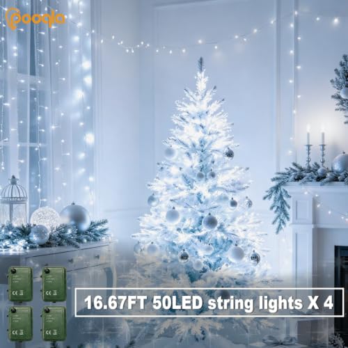 Pooqla String Lights Battery Powered, 4x50 LED Cool White Christmas Lights - color: Cool White, size: 50 LED x4