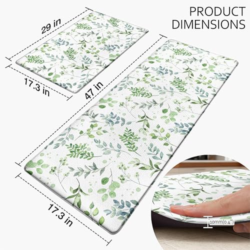 Kitchen Rugs for Floor 2 Pcs Memory Foam Padded Anti Fatigue Kitchen Mat - color: Sage