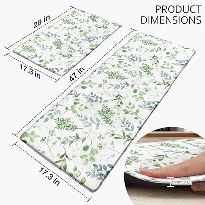 Kitchen Rugs for Floor 2 Pcs Memory Foam Padded Anti Fatigue Kitchen Mat - color: Sage
