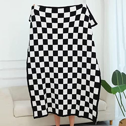 Ultra Soft Checkered Blanket Cozy Buffalo Check Throw Fluffy Knitted Reversible Throw Blanket Lightweight Fleece Checkerboard Grid Blanket for Sofa Couch Bed Travel, Classic Black, 51''x63'' - color: Classic Black