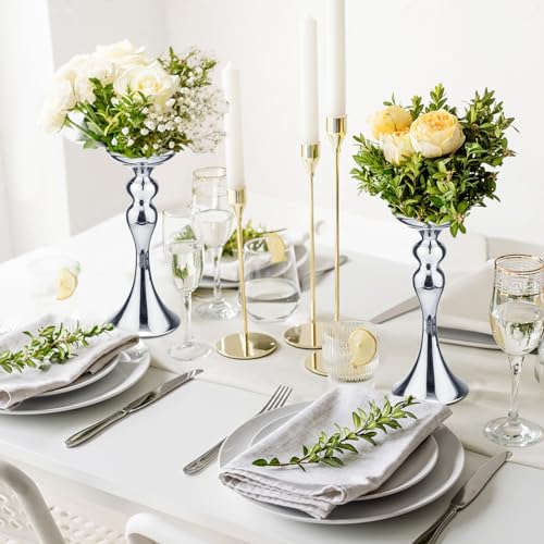 Sadnyy 16 Pcs Silver Metal Flower Vase, 12.6 Inch Wedding Table Centerpiece - color: Silver, size: 12.6 Inch