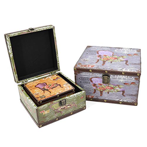 Jolitac Wood Storage Box Set of 3, Vintage Decorative Nesting Boxes Wooden Treasure Storage Crates With Latch, Home Decor Rustic Antique Boxes With Lid for Photos, Jewelry, Cash (Chair) - color: Chair