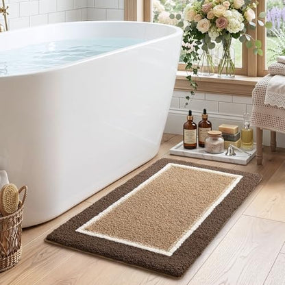 DEXI Bathroom Rugs 32x20, Soft Absorbent Bath Mat, Brown and Dark Beige - color: Brown and Dark Beige, size: 32" X 20" (Rectangular)