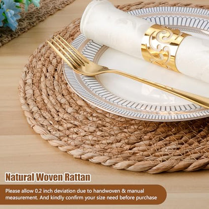 Round Woven Placemats 13.5 inch Set of 6, Boho Hand-Woven Rattan Natural Water Hyacinth Placemats, Farmhouse Weave Chargers, Heat Resistant Rustic Braided Wicker for Dining Table,Kitchen,Wedding,Home - size: 13.5inch Set of 6