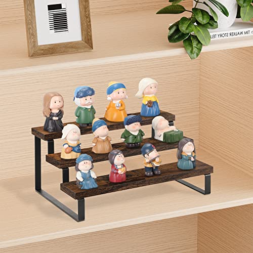 YINMIT Wooden Display Riser Stand, Tiered Perfume and Cologne Organizer Stand, 3 Tier Spice Rack Organizer, Rustic Display Shelf for Candles (3 Tier) - color: 3 Tier,1 Pack,Brown