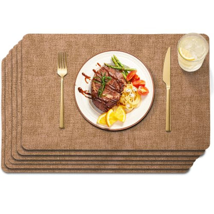 Maxpearl Faux Leather Placemats Set of 6, Easy to Clean, Brown - color: Light Brown
