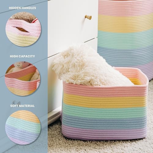 OrganiHaus Rainbow Baskets for Shelves, Set of 3, 15x9x10 - color: Rainbow Pastel