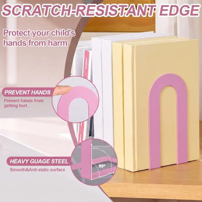 Chunful 6 Pcs Pink Metal BookEnds Shelves, 7.5 x 5.75 x 3.5 in - color: Pink, size: 7.5*5.75*3.5inch