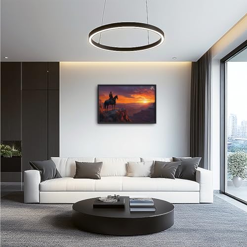 Trulave Framed Large Western Cowboy Wall Art for Living Room 36''x24'' - color: Western Cowboy, size: 36"L x 24"W