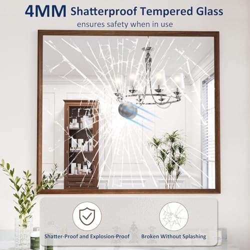 WEER Bathroom Vanity Mirror Walnut 40X36 Inch - color: Walnut, size: 40"L x 36"W
