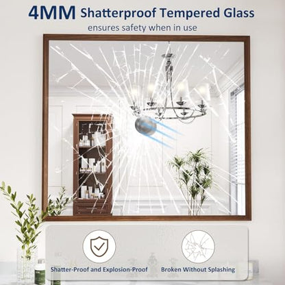 WEER Bathroom Vanity Mirror Walnut 40X36 Inch - color: Walnut, size: 40"L x 36"W
