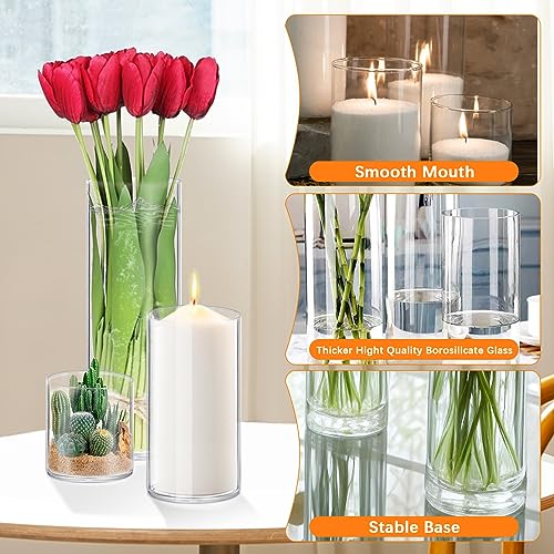 Homjoy 64 Pack Thick Glass Cylinder Vases 4,6,9,12 Inch Tall Clear Flower Vase Hurricane Floating Candle Holder for Table Centerpiece Wedding Home Decor - size: 64 Pack(4,6,9,12)